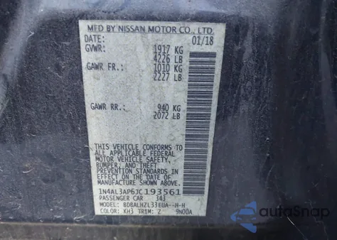 2018 Nissan Altima 2.5 Sr z USA, uszkodzony, nr VIN 1N4AL3AP6JC193561